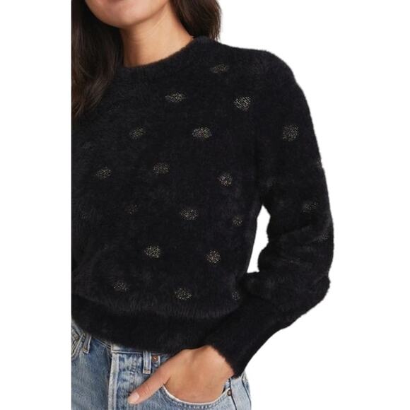 Marine Layer NWT Arielle Crewneck Sweater Black Metallic Funfetti Size L Fuzzy - Picture 4 of 11